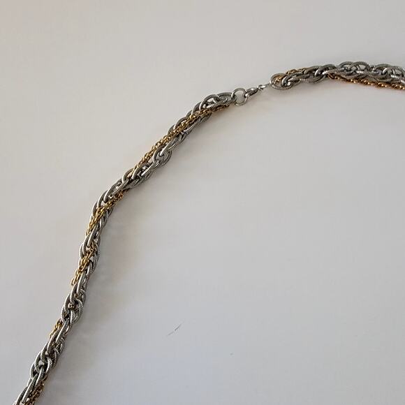 Elegant Vintage Two Tone Rope Chain Necklace in Silver and Gold Braided Design - Picture 4 of 10